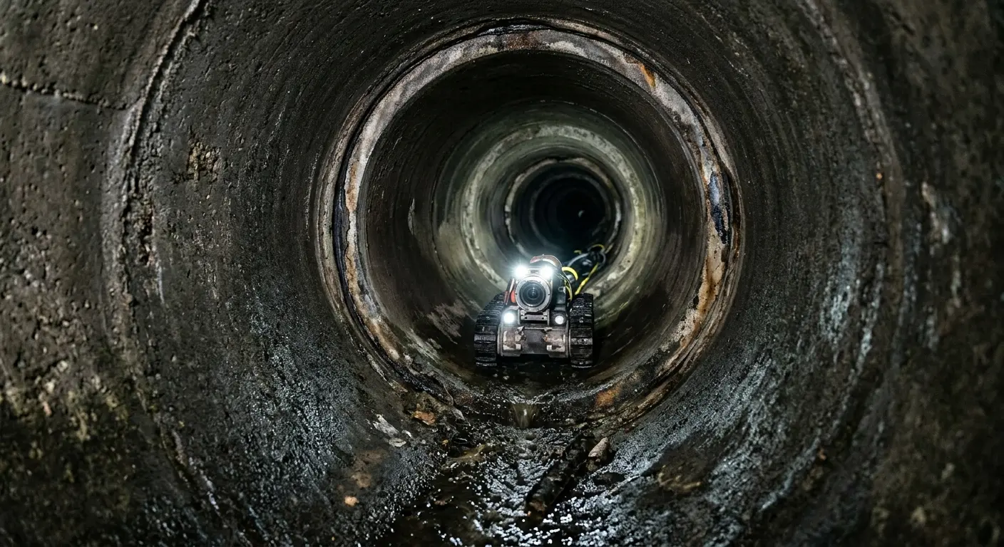 Robotic sewer camera inspecting pipe interior for Sewer Line Cleaning in Bonham